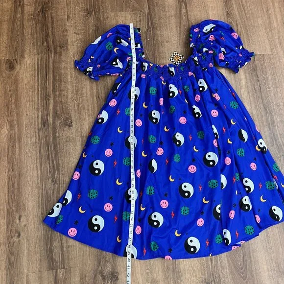 NEW Dressed in LALA Forget the Rules Icon Dress Blue Yin Yang Smile Dress L - Picture 12 of 15